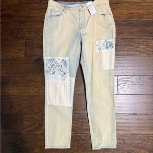 Chico's Cream Straight Leg Jeans with Lace Accents